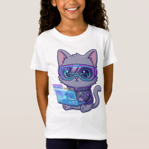 Cute Kawaii Cyberpunk Cat Hacker with Laptop T-Shirt