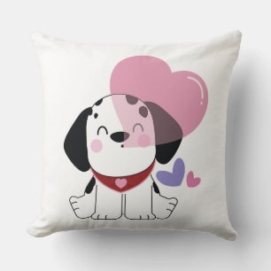 Cute Kawaii Dalmatian Puppy Dog with Hearts Cushion