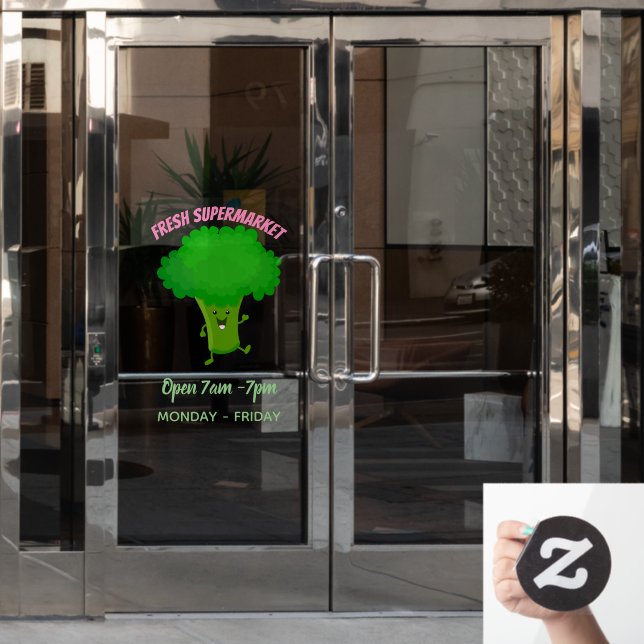 Cute kawaii dancing broccoli cartoon illustration (Office Door)
