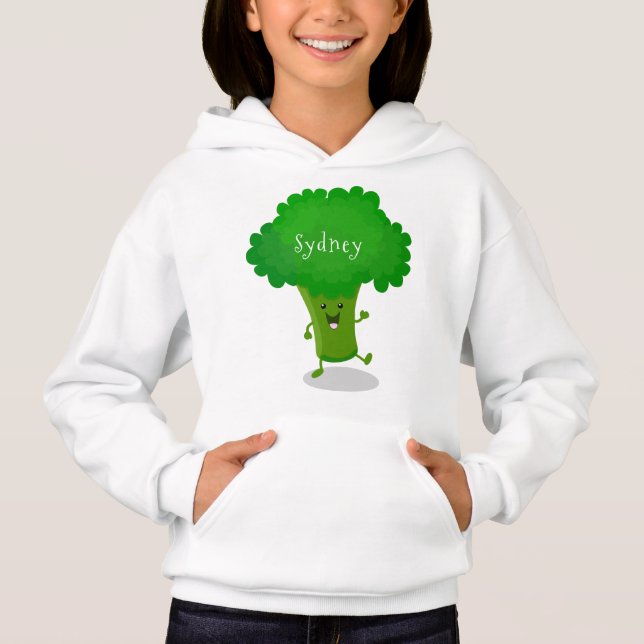 Cute kawaii dancing broccoli cartoon illustration (Front)