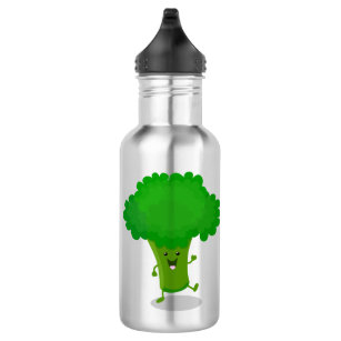Cute kawaii dancing broccoli cartoon illustration 532 ml water bottle