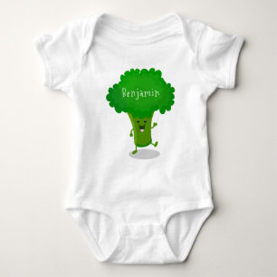 Cute kawaii dancing broccoli cartoon illustration baby bodysuit