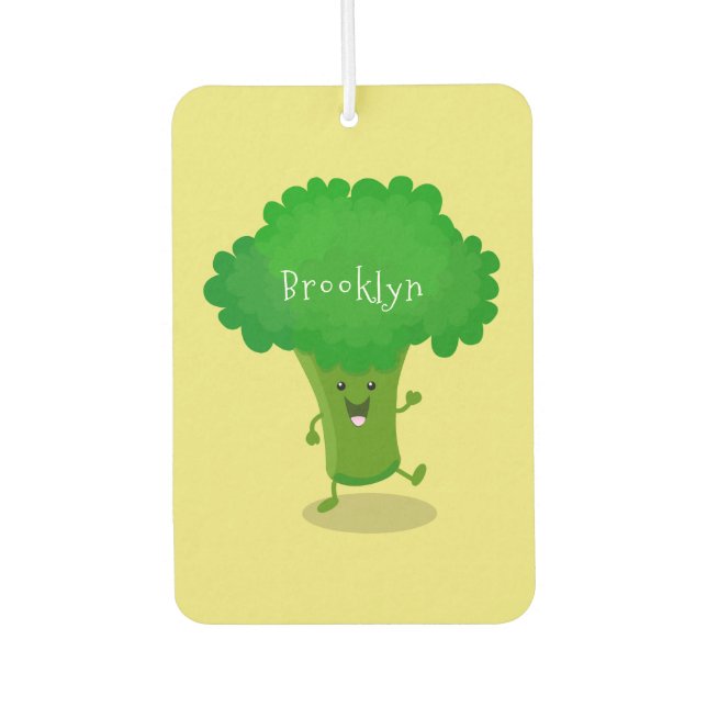 Cute kawaii dancing broccoli cartoon illustration  car air freshener (Front)