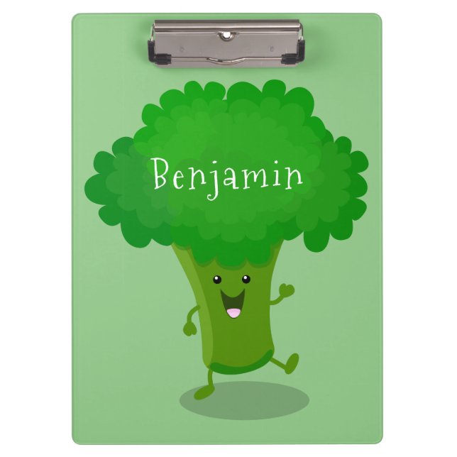 Cute kawaii dancing broccoli cartoon illustration clipboard (Front)