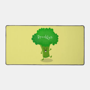 Cute kawaii dancing broccoli cartoon illustration desk mat