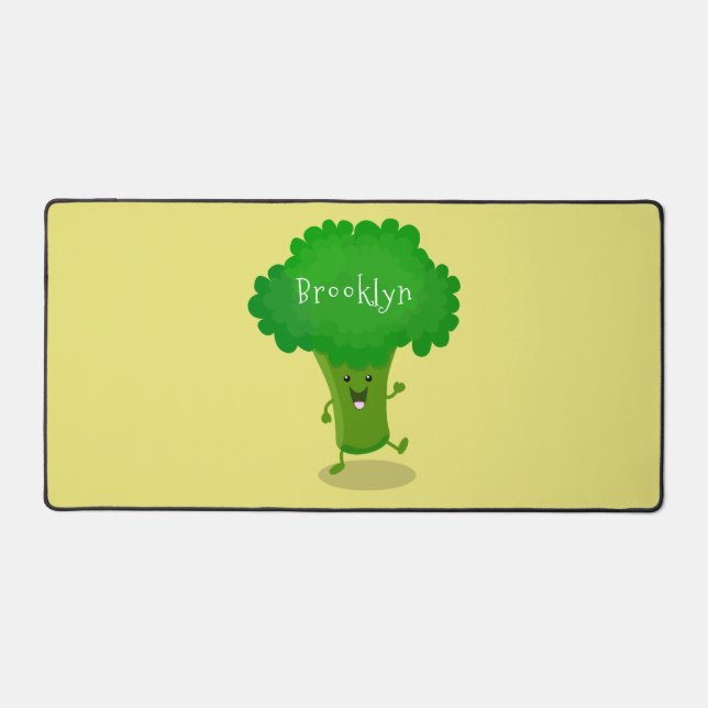 Cute kawaii dancing broccoli cartoon illustration desk mat (Front)