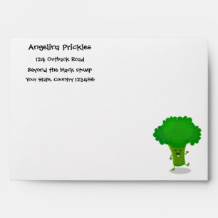 Cute kawaii dancing broccoli cartoon illustration envelope