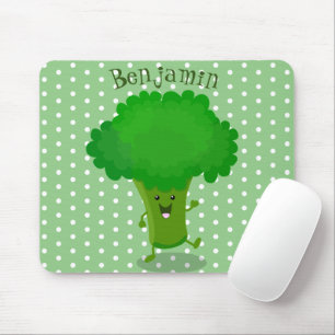 Cute kawaii dancing broccoli cartoon illustration mouse pad