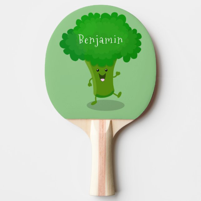 Cute kawaii dancing broccoli cartoon illustration ping pong paddle (Front)