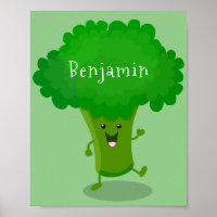 Cute kawaii dancing broccoli cartoon illustration