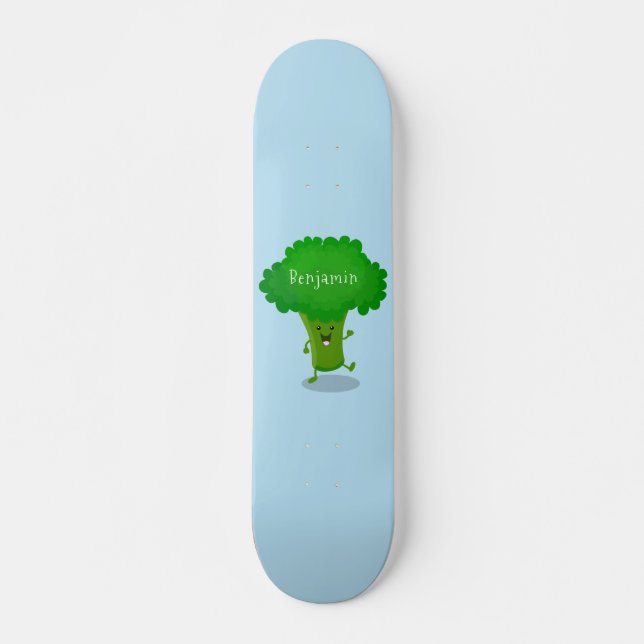 Cute kawaii dancing broccoli cartoon illustration skateboard (Front)