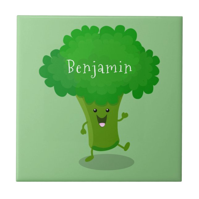 Cute kawaii dancing broccoli cartoon illustration tile (Front)