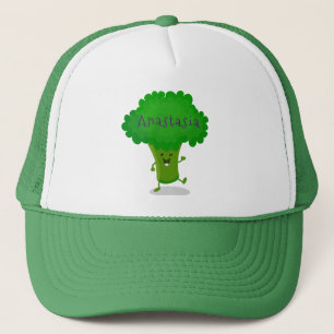 Cute kawaii dancing broccoli cartoon illustration trucker hat