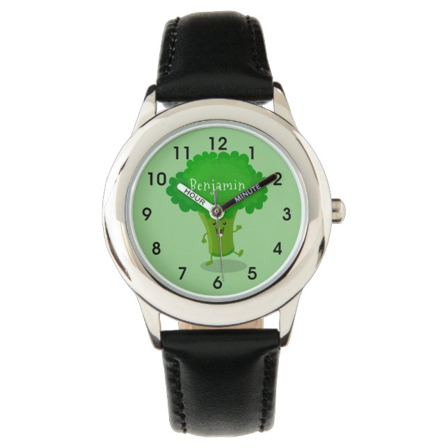 Cute kawaii dancing broccoli cartoon illustration watch (Front)