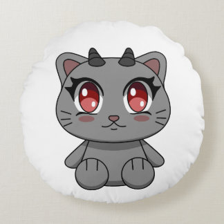Cute Kawaii Demon Cat Round Cushion