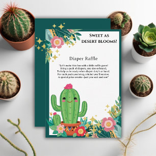 Cute Kawaii Desert Bloom Floral Cactus Baby Shower Enclosure Card
