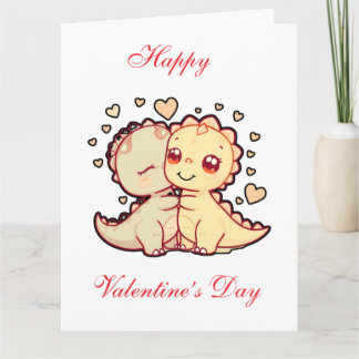 Cute Kawaii Dinosaur Couple Valentine’s Day Card