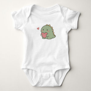 Cute Kawaii Dinosaur Holding Heart Pastel Baby Bodysuit