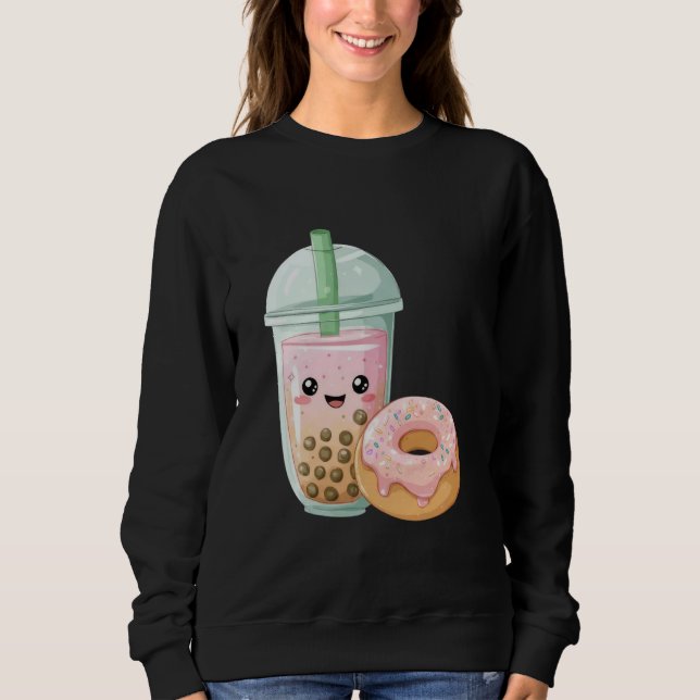 Cute Kawaii Donut and Drink Pastel Milkshake Lover Sweatshirt (Front)