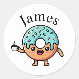 Cute Kawaii Donut Coffee Lover Personalized Sticke Classic Round Sticker