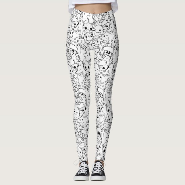 Cute Kawaii Doodle Characters (1) Leggings (Front)
