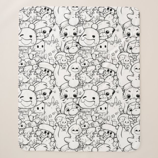 Cute Kawaii Doodle Characters (1) Sherpa Blanket (Front)