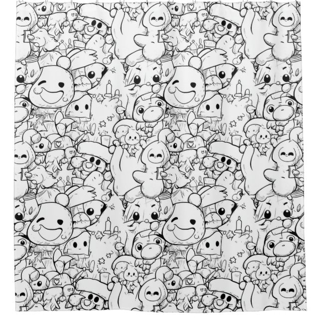 Cute Kawaii Doodle Characters (1) Shower Curtain (Front)