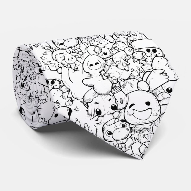Cute Kawaii Doodle Characters (1) Tie (Rolled)