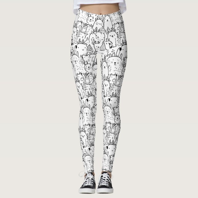 Cute Kawaii Doodle Characters (2) Leggings (Front)