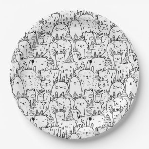 Cute Kawaii Doodle Characters (2) Paper Plate