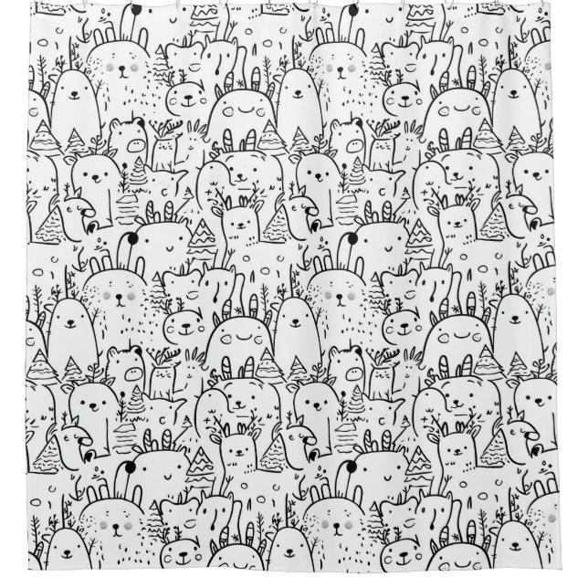Cute Kawaii Doodle Characters (2) Shower Curtain (Front)