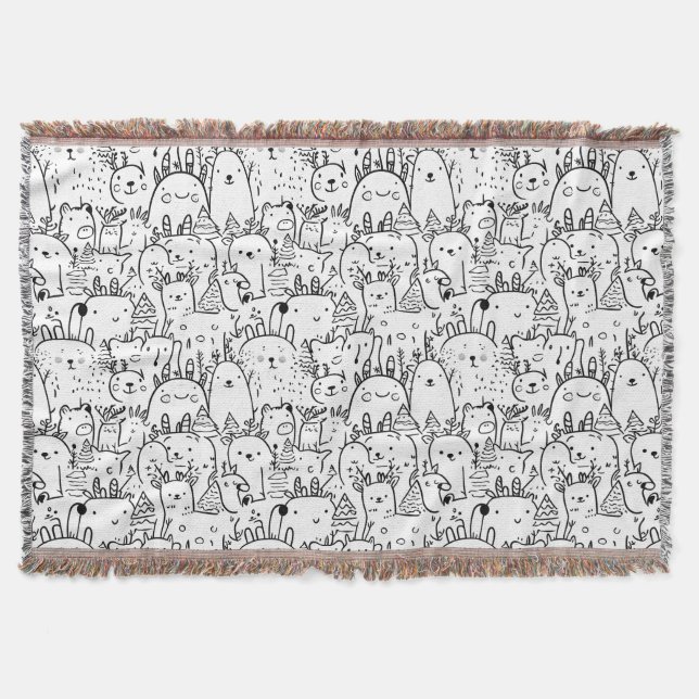 Cute Kawaii Doodle Characters (2) Throw Blanket (Front)