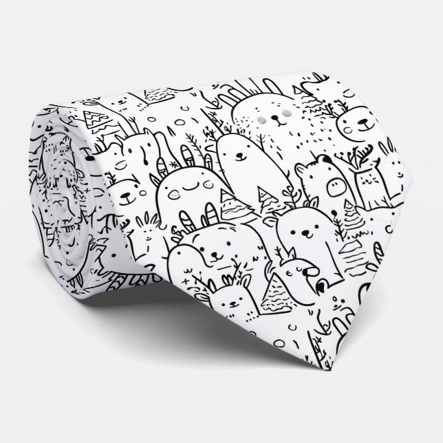 Cute Kawaii Doodle Characters (2) Tie (Rolled)