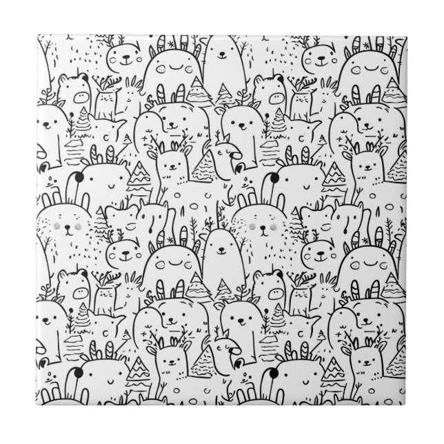 Cute Kawaii Doodle Characters (2) Tile (Front)