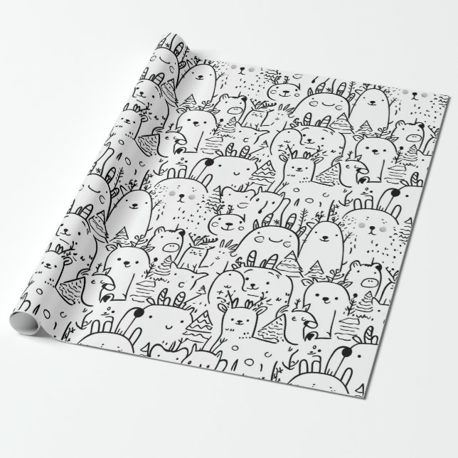 Cute Kawaii Doodle Characters (2) Wrapping Paper (Unrolled)