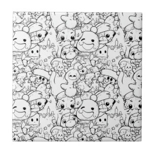 Cute Kawaii Doodle Characters Tile