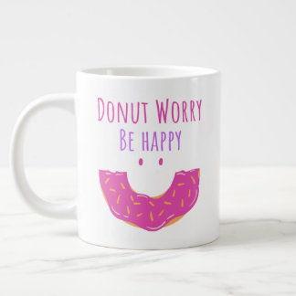 Cute Kawaii Doughnut Worry Be Happy Doughnut  Large Coffee Mug