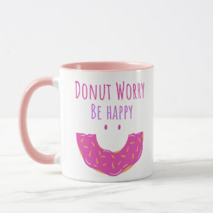 Cute Kawaii Doughnut Worry Be Happy Doughnut Mug