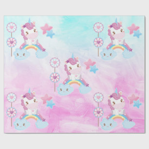 Cute Kawaii Dreamy Unicorn Rainbow Cloud Birthday Wrapping Paper