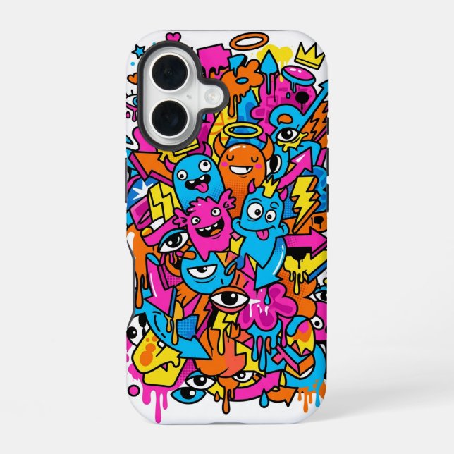 Cute Kawaii Drip Monster Pattern iPhone 16 case (Back)