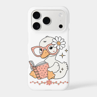 Cute Kawaii Duck Reading Book with Glasses Floral 