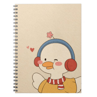 Cute Kawaii Duck with Headphones and Flower Illust Notebook