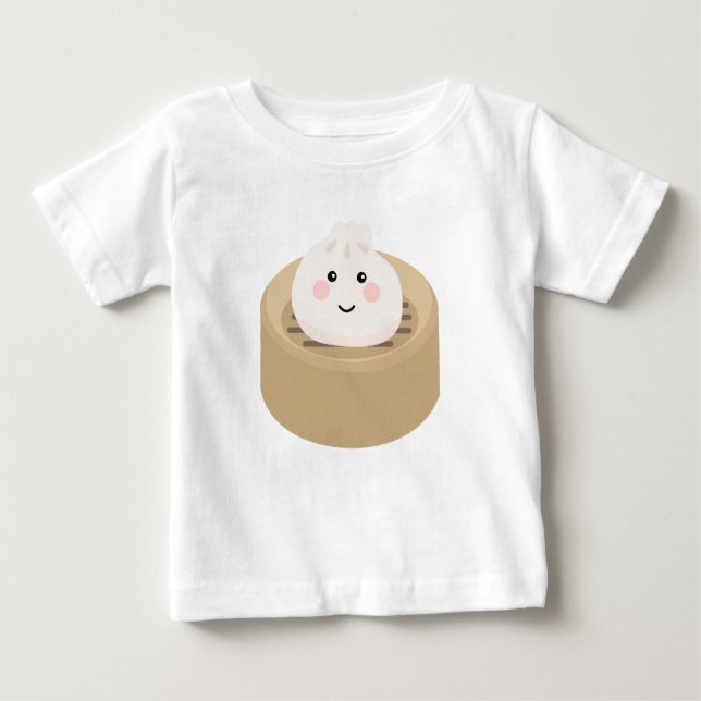Cute Kawaii Dumpling in Steamer Baby T-Shirt (Front)