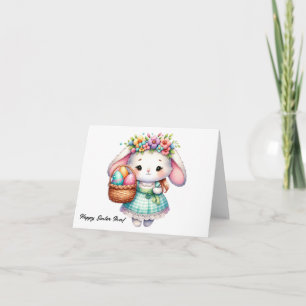 Cute Kawaii Easter Bunny with Flowers Card