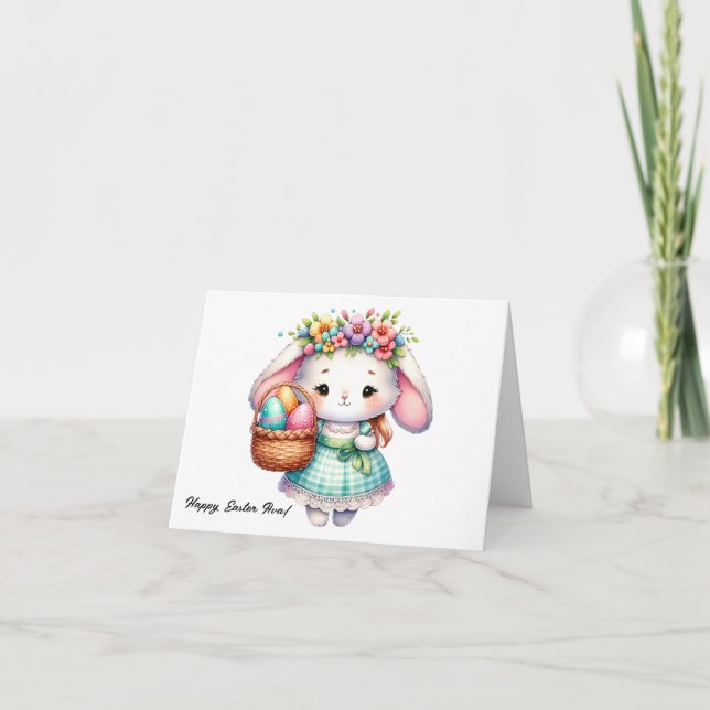 Cute Kawaii Easter Bunny with Flowers  Card (Front)