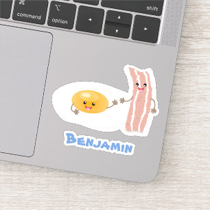 Cute kawaii egg and bacon cartoon illustration