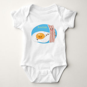 Cute kawaii egg and bacon cartoon illustration baby bodysuit