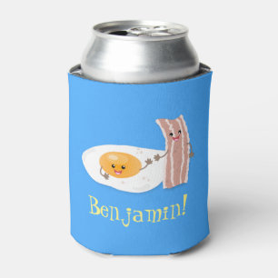 Cute kawaii egg and bacon cartoon illustration can cooler