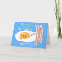 Cute kawaii egg and bacon cartoon illustration