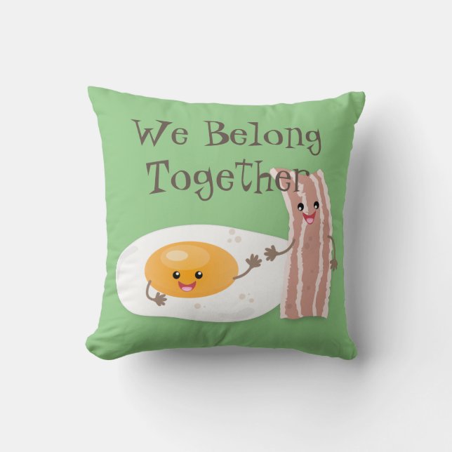 Cute kawaii egg and bacon cartoon illustration cushion (Front)